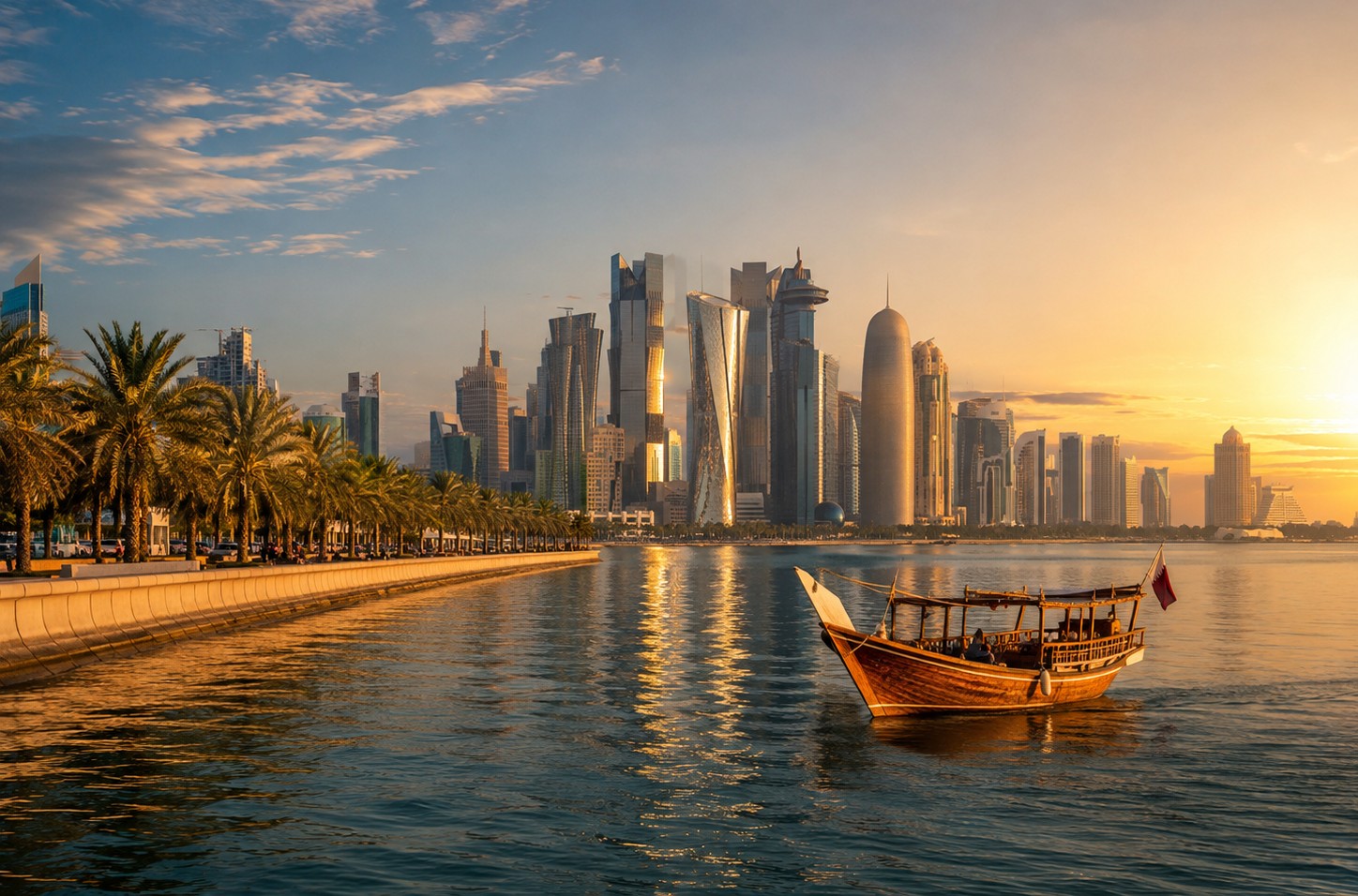 Doha skyline at sunset, Qatar